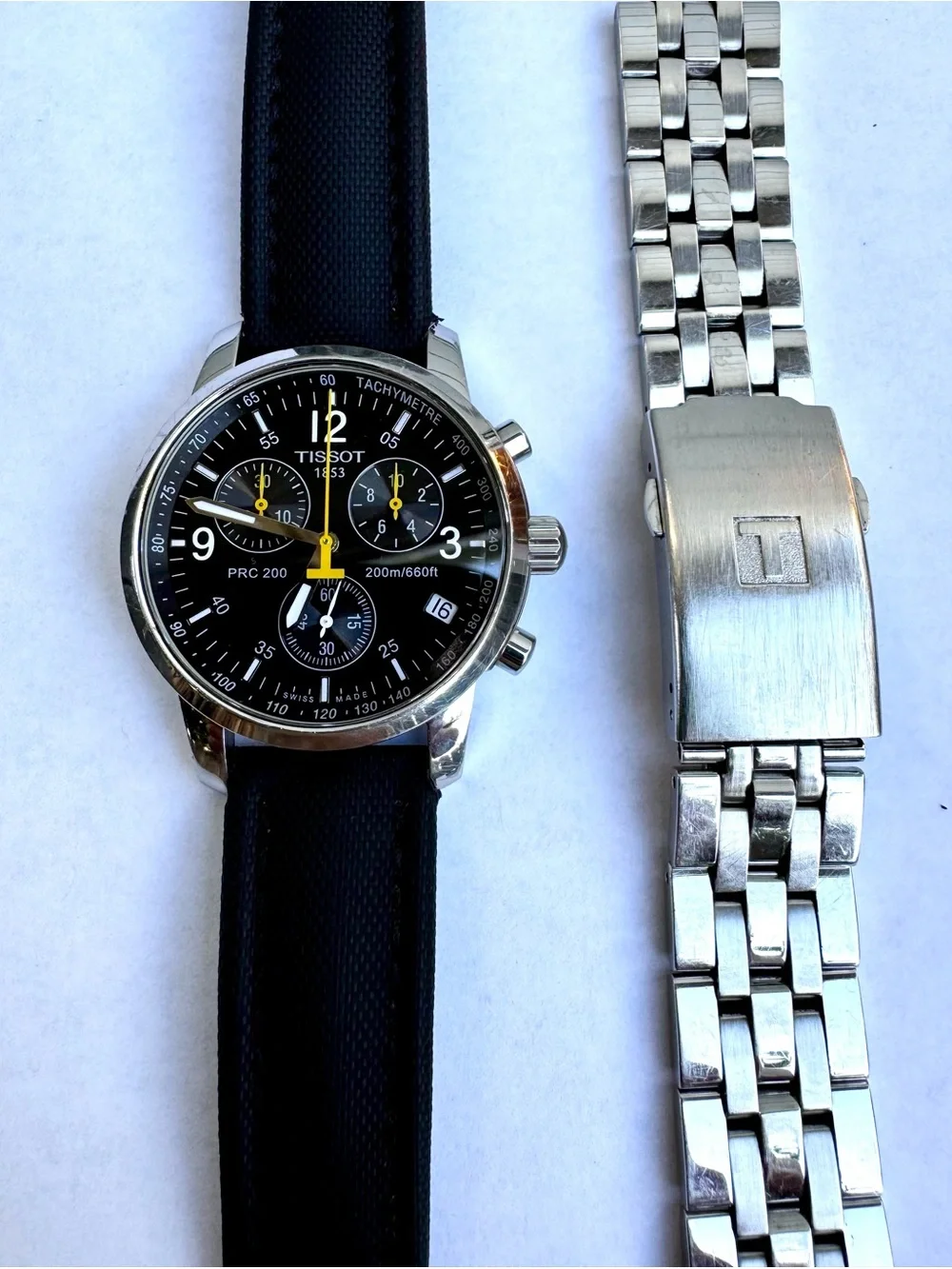 Tissot Black Dial Chronograph Watch with Yellow Accents